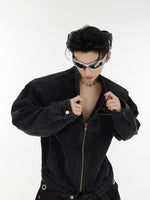 Distressed Padded Shoulder Denim Jacket 3