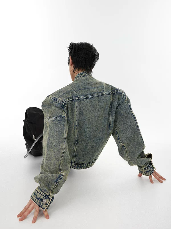 Distressed Padded Shoulder Denim Jacket 4