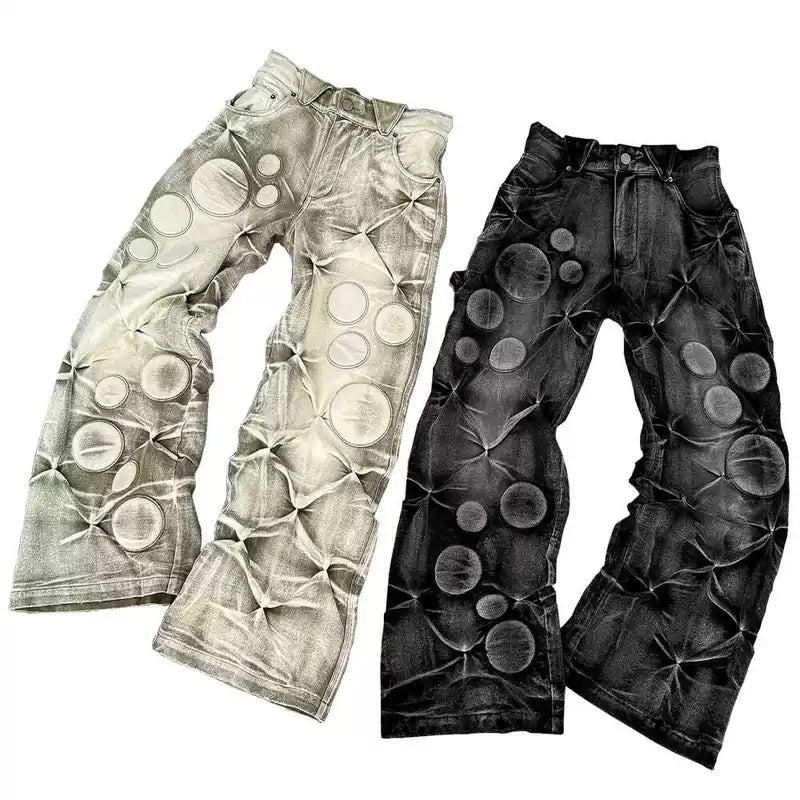 Distressed Padded Wide Leg Casual Pants 1