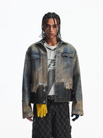 Distressed Patchwork Denim Jacket with Tassels 1