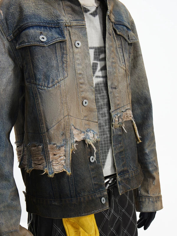 Distressed Patchwork Denim Jacket with Tassels 3