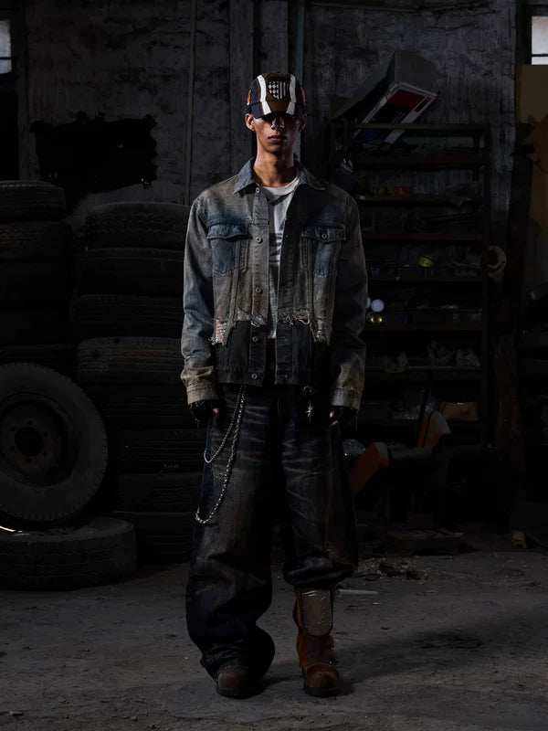 Distressed Patchwork Denim Jacket with Tassels 5