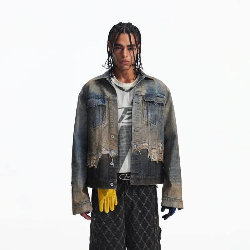6146801775590,6146801775591,6146801775592, Distressed Patchwork Denim Jacket with Tassels