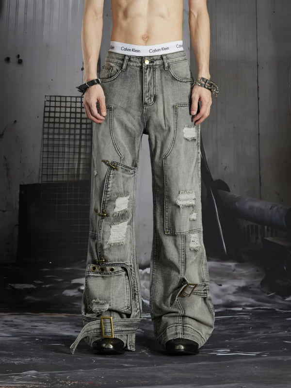 Distressed Patchwork Flared Jeans 1