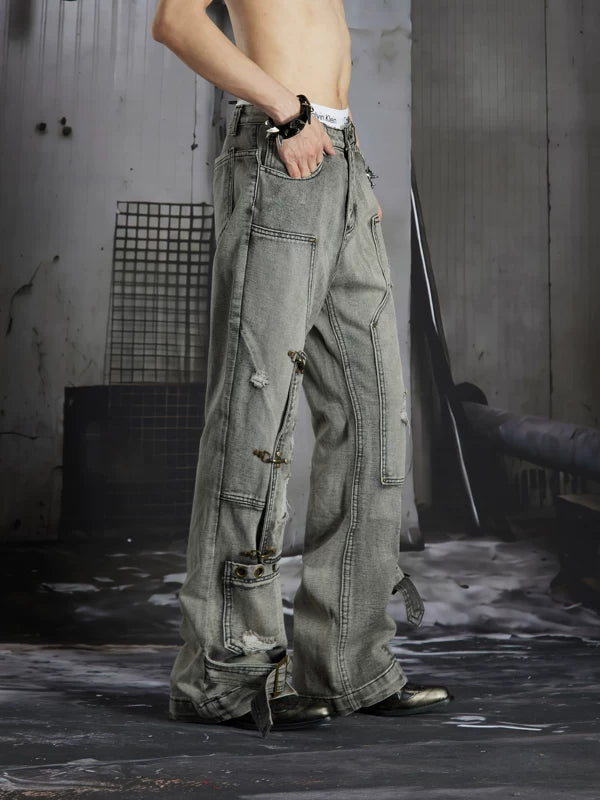 Distressed Patchwork Flared Jeans 2