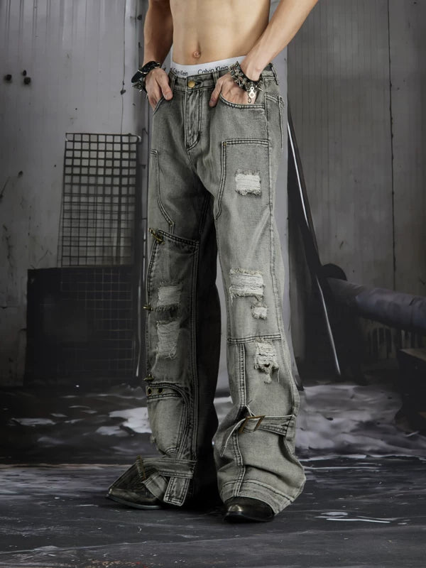 Distressed Patchwork Flared Jeans 3