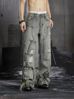 Distressed Patchwork Flared Jeans 5
