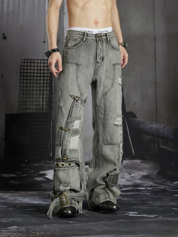 Distressed Patchwork Flared Jeans 5