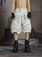 Distressed Patchwork Functional Denim Shorts 1