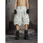 6265165106359,6265165106360, Distressed Patchwork Functional Denim Shorts