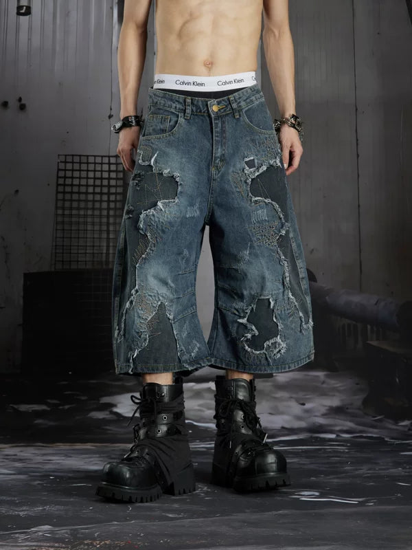 Distressed Patchwork Loose Denim Pants 1