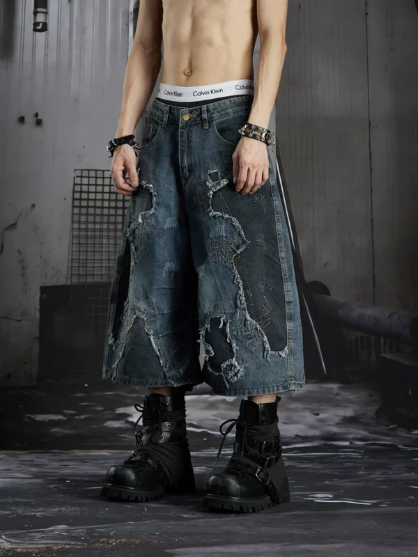 Distressed Patchwork Loose Denim Pants 3