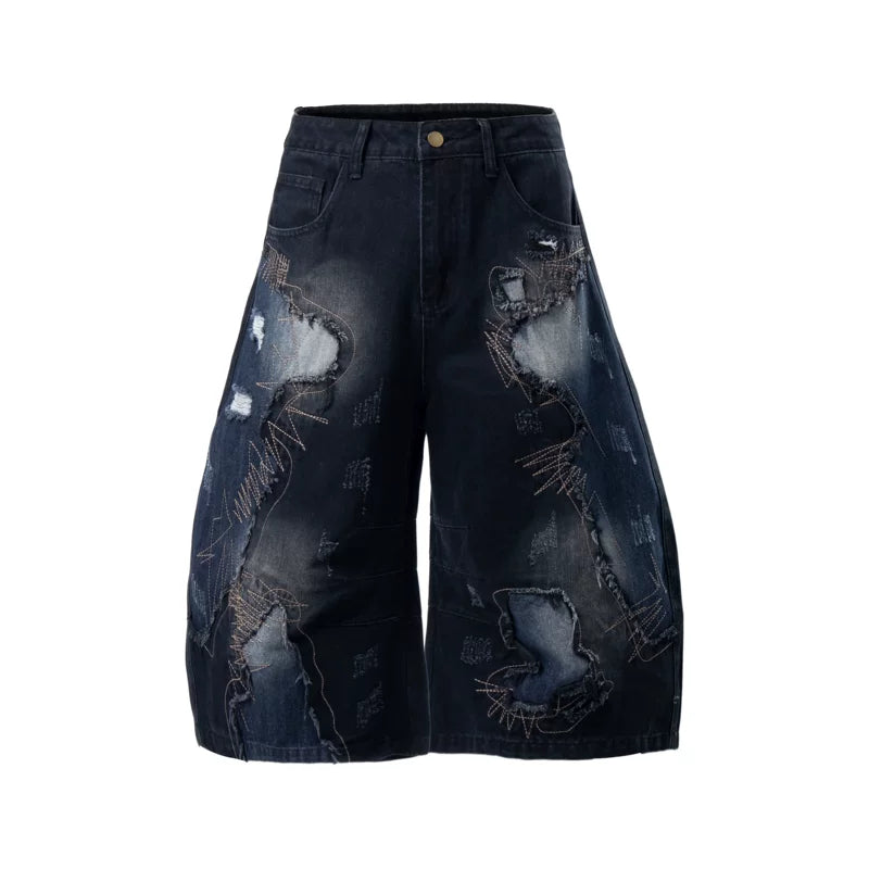 6087141880054,6087141880055,6087141880056,6087141880057, Distressed Patchwork Loose Denim Pants
