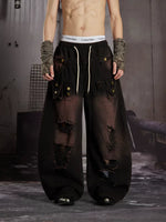 Distressed Patchwork Wide-Leg Cargo Jeans 2