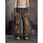 6100970325593,6100970325594,6100970325595,6100970325596, Distressed Patchwork Wide-Leg Cargo Jeans