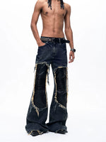 Distressed Patchwork Wide-Leg Denim Pants 2