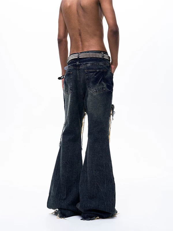 Distressed Patchwork Wide-Leg Denim Pants 3