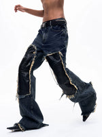 Distressed Patchwork Wide-Leg Denim Pants 4