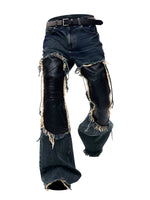 Distressed Patchwork Wide-Leg Denim Pants 5