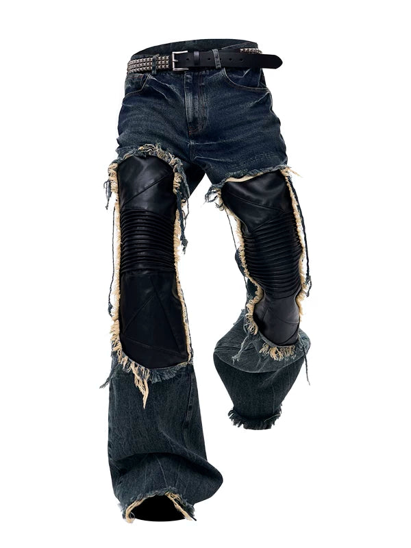 Distressed Patchwork Wide-Leg Denim Pants 5