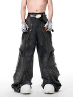 Distressed Patchwork Wide-Leg Floor-Length Jeans 1