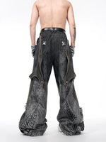 Distressed Patchwork Wide-Leg Floor-Length Jeans 4