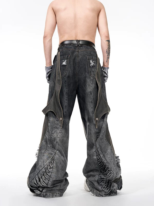 Distressed Patchwork Wide-Leg Floor-Length Jeans 4