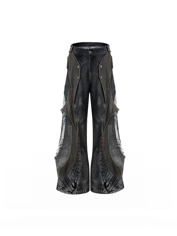 Distressed Patchwork Wide-Leg Floor-Length Jeans 5