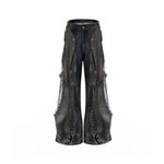 5937389527916,5937389527917,5937389527918,5937389527919, Distressed Patchwork Wide-Leg Floor-Length Jeans