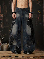 Distressed Patchwork Wide-Leg Jeans 1