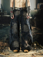 Distressed Patchwork Wide-Leg Jeans 2