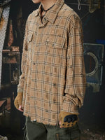 Distressed Plaid Button-Up Workwear Shirt 5
