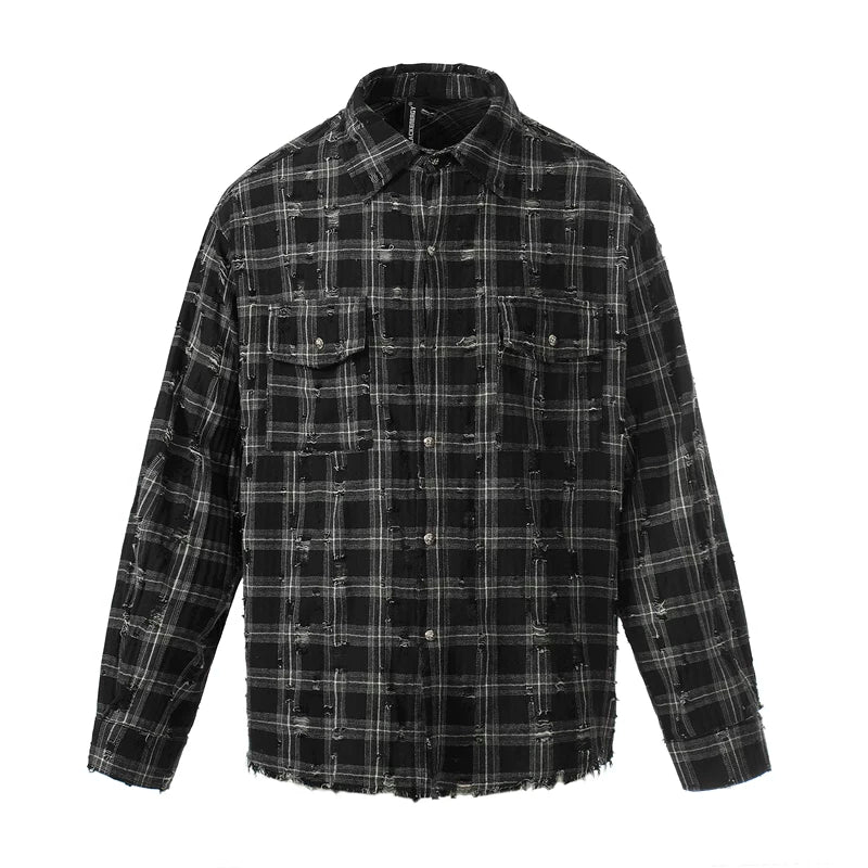 6032813937020,6032813937021,6032813937022,6032813937023, Distressed Plaid Button-Up Workwear Shirt