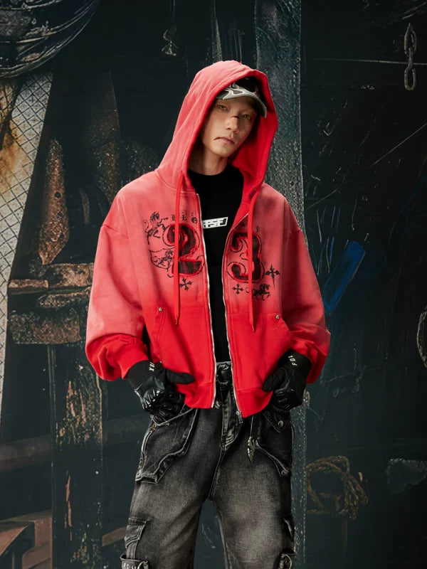 Distressed Plaid Patch Zip Up Hoodie 2