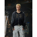 6033020465916,6033020465917,6033020465918,6033020465919, Distressed Plaid Patch Zip Up Hoodie
