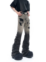 Distressed Pleated Flared Jeans 2