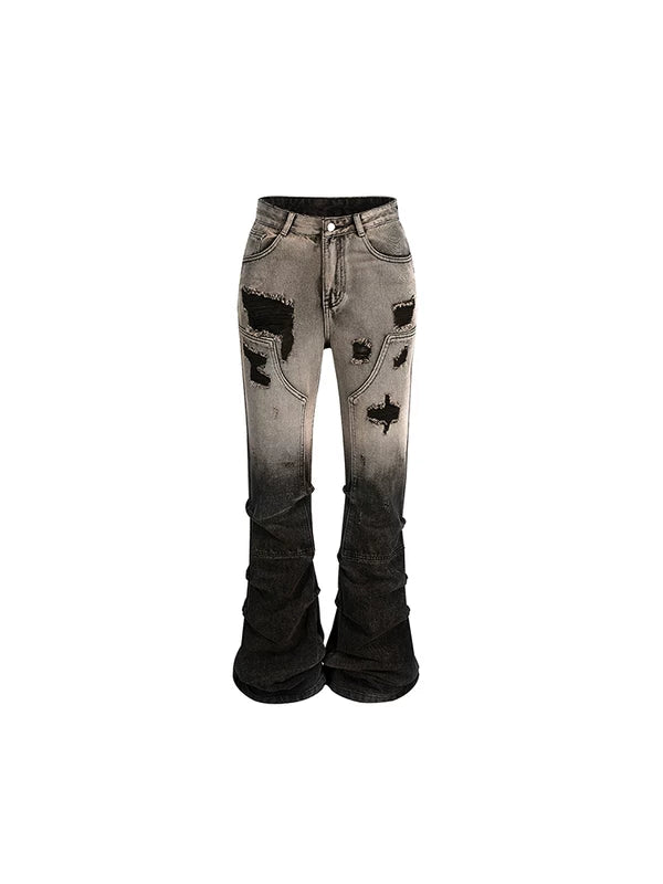 Distressed Pleated Flared Jeans 5