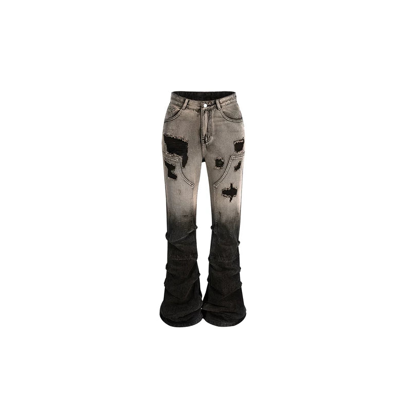 5483976829895,5483976829896,5483976829897,5483976829898, Distressed Pleated Flared Jeans