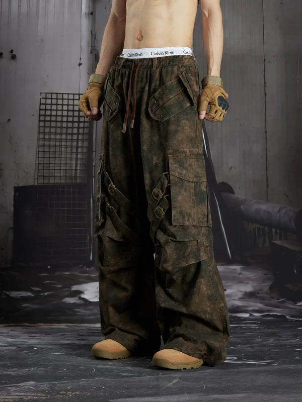 Distressed Pleated Multi-Pocket Cargo Pants 2