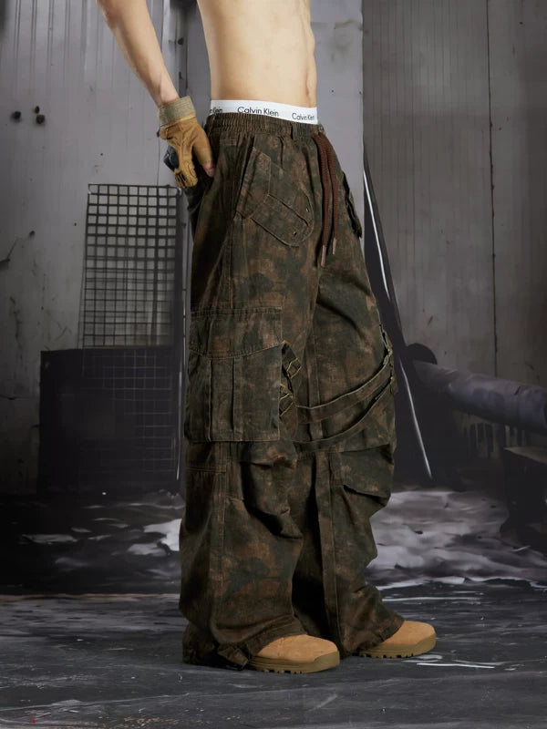 Distressed Pleated Multi-Pocket Cargo Pants 3