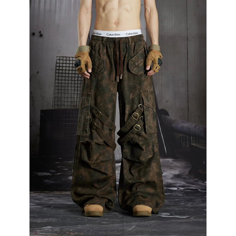 6259900699576,6259900699577,6259900699578, Distressed Pleated Multi-Pocket Cargo Pants