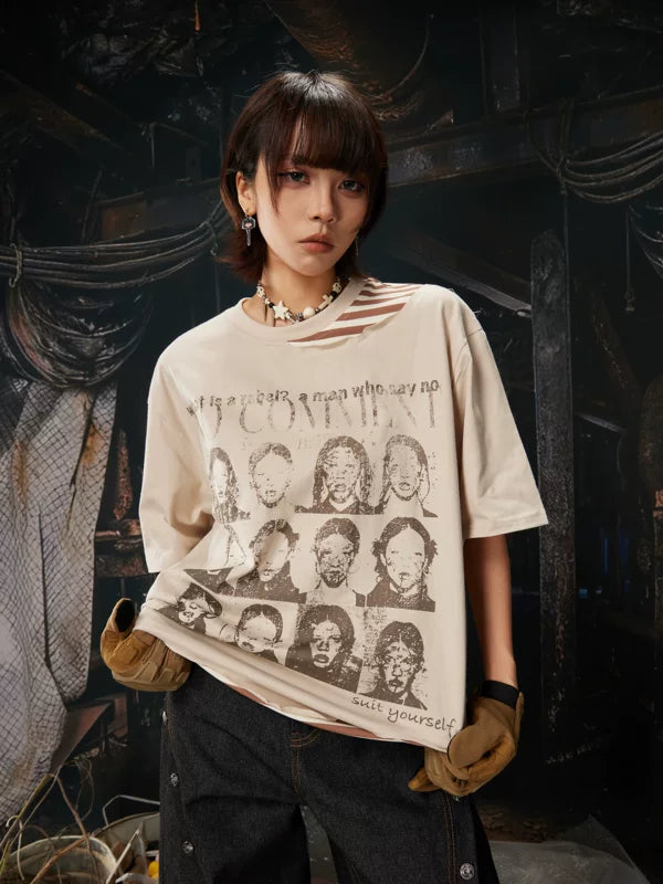 Distressed Portrait Graphic Oversized T-Shirt 1