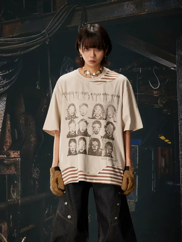 Distressed Portrait Graphic Oversized T-Shirt 2