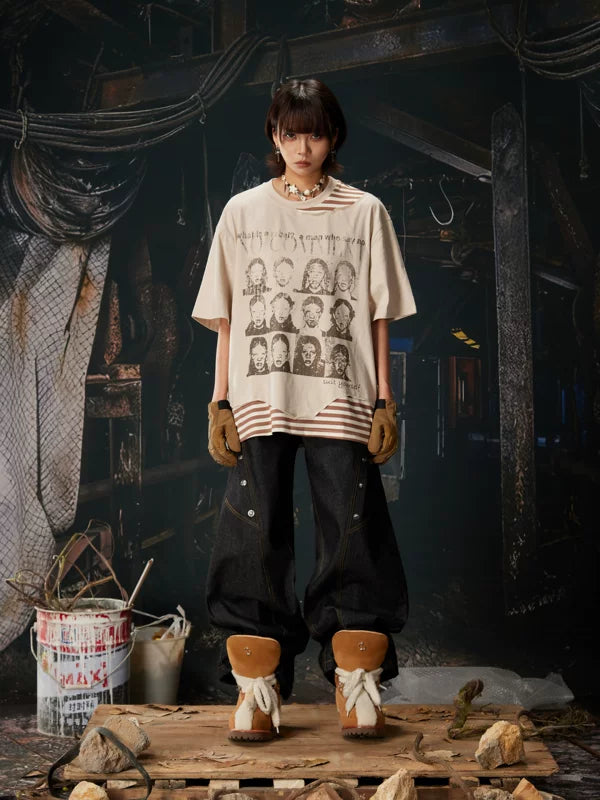 Distressed Portrait Graphic Oversized T-Shirt 4
