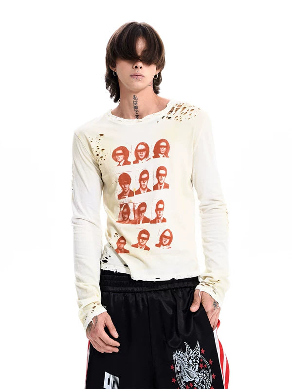 Distressed Portrait Print Long-Sleeve T-Shirt 2