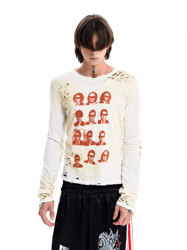 Distressed Portrait Print Long-Sleeve T-Shirt 3