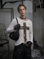 Distressed Print Long-Sleeve Lyocell T-Shirt 1