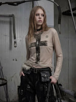 Distressed Print Long-Sleeve Lyocell T-Shirt 2