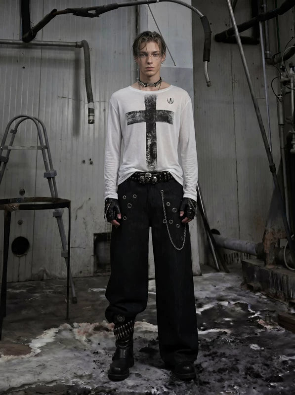 Distressed Print Long-Sleeve Lyocell T-Shirt 5