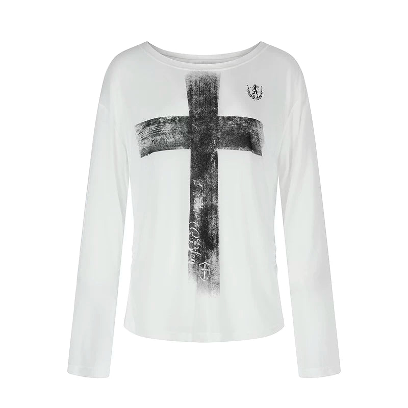 6094456852120,6253518390801,6253518390802, Distressed Print Long-Sleeve Lyocell T-Shirt